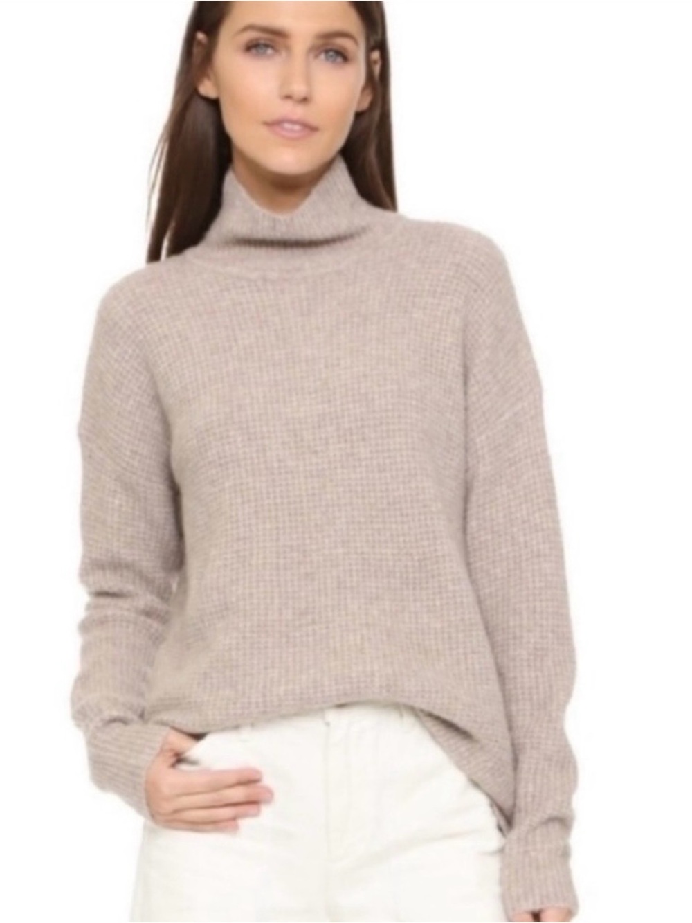 Madewell Waffle Stitch Merino Wool Blend Turtleneck Sweater // Beige // XS
